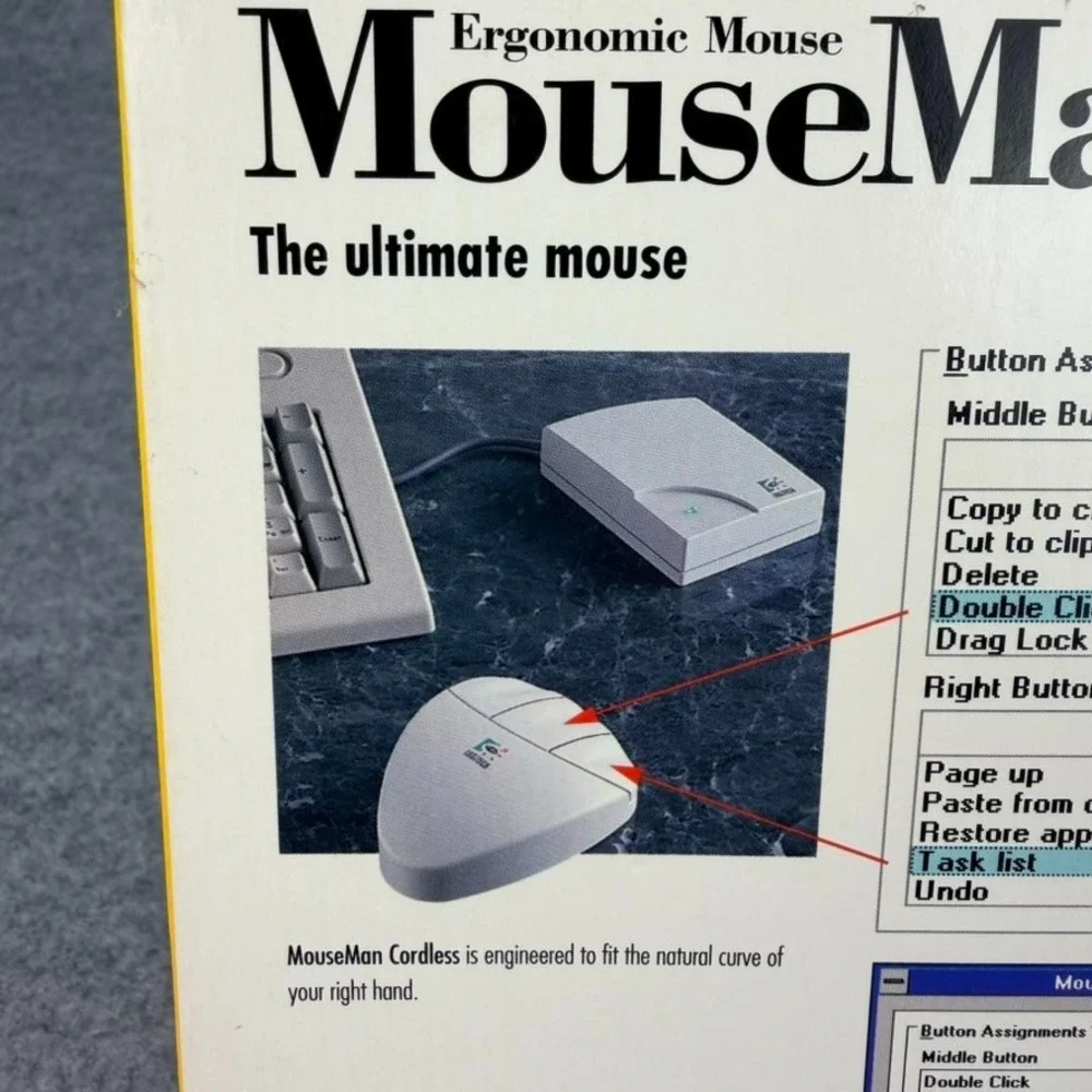 Vintage Logitech MouseMan Cordless Mouse Model 1163 Box Receiver Software Disk